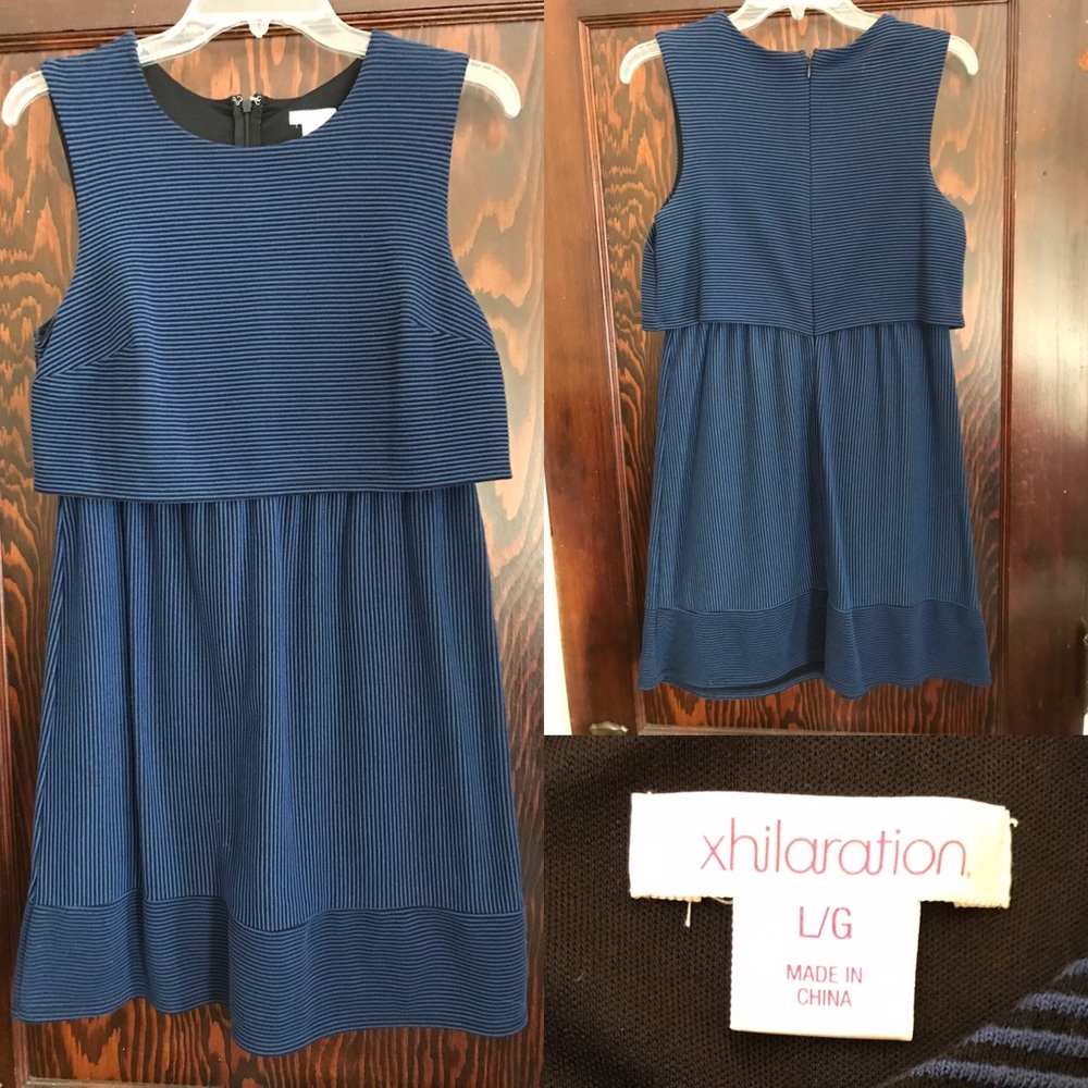 Blue and black striped mini dress